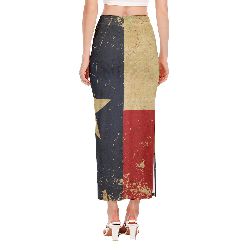Vintage Texas Flag Print Side Slit Maxi Skirt