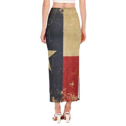 Vintage Texas Flag Print Side Slit Maxi Skirt