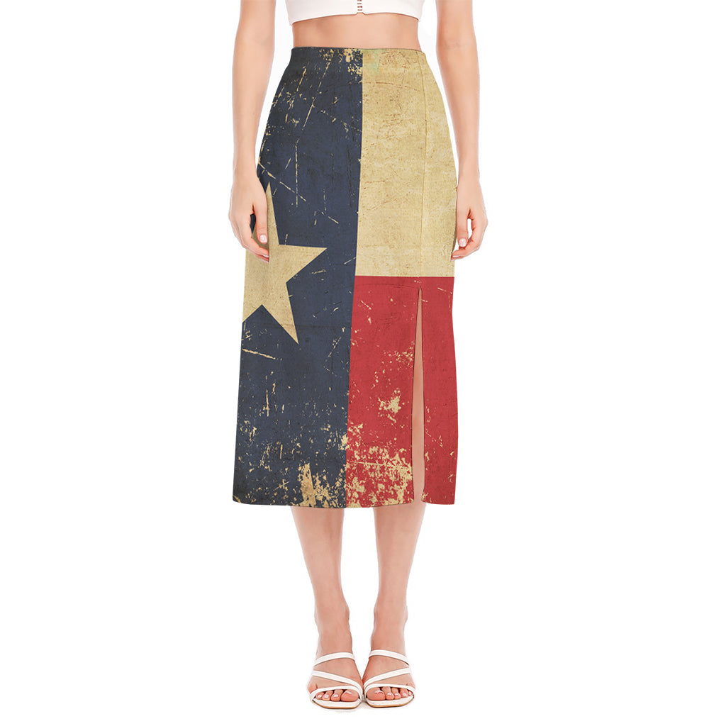 Vintage Texas Flag Print Side Slit Midi Skirt