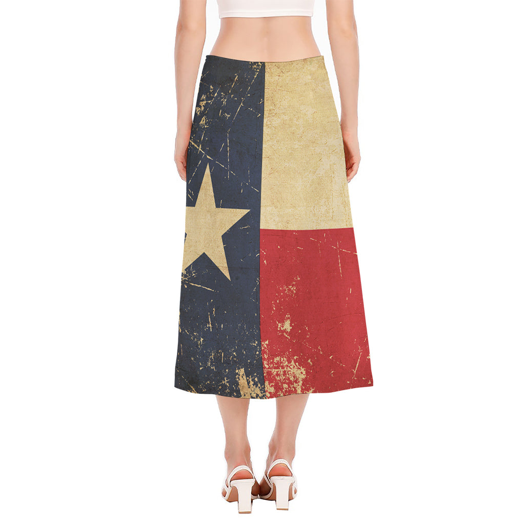Vintage Texas Flag Print Side Slit Midi Skirt