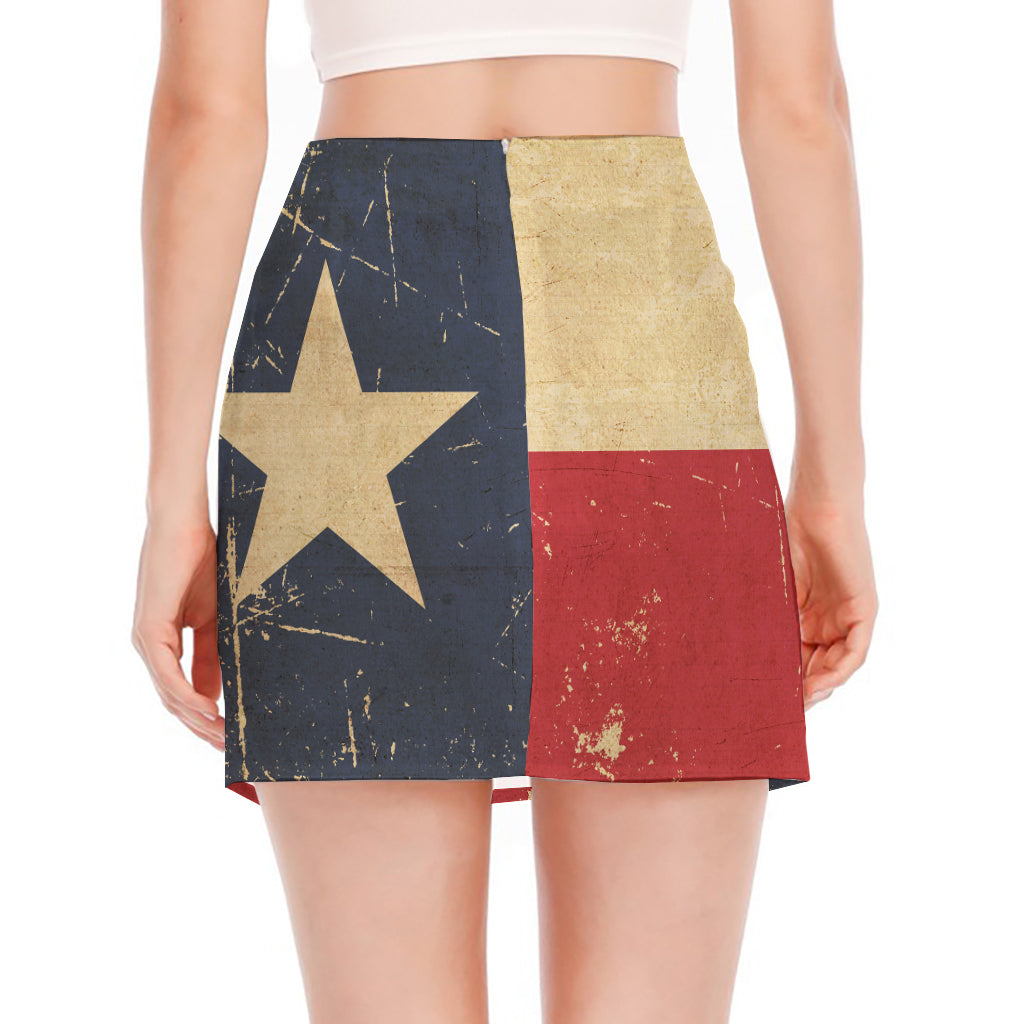 Vintage Texas Flag Print Side Slit Mini Skirt