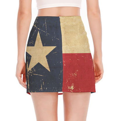 Vintage Texas Flag Print Side Slit Mini Skirt