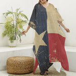 Vintage Texas Flag Print Silk V-Neck Kaftan Dress