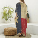 Vintage Texas Flag Print Silk V-Neck Kaftan Dress