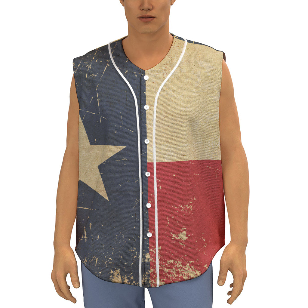 Vintage Texas Flag Print Sleeveless Baseball Jersey