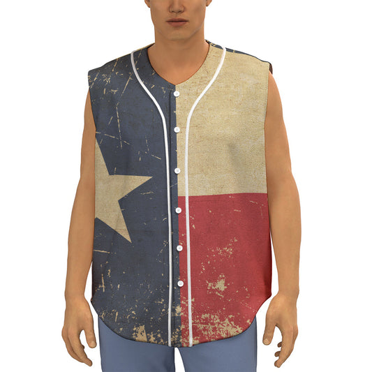 Vintage Texas Flag Print Sleeveless Baseball Jersey