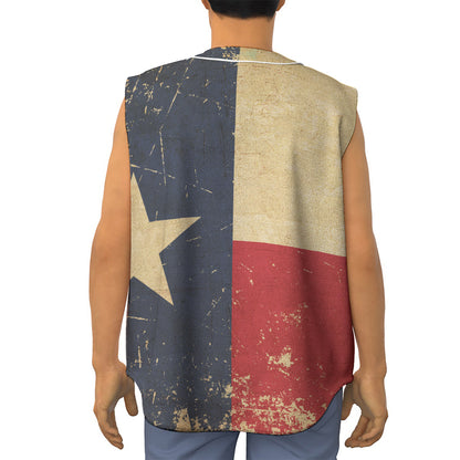 Vintage Texas Flag Print Sleeveless Baseball Jersey
