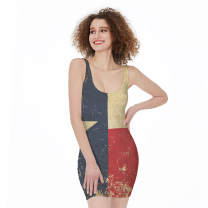 Vintage Texas Flag Print Sleeveless Bodycon Dress