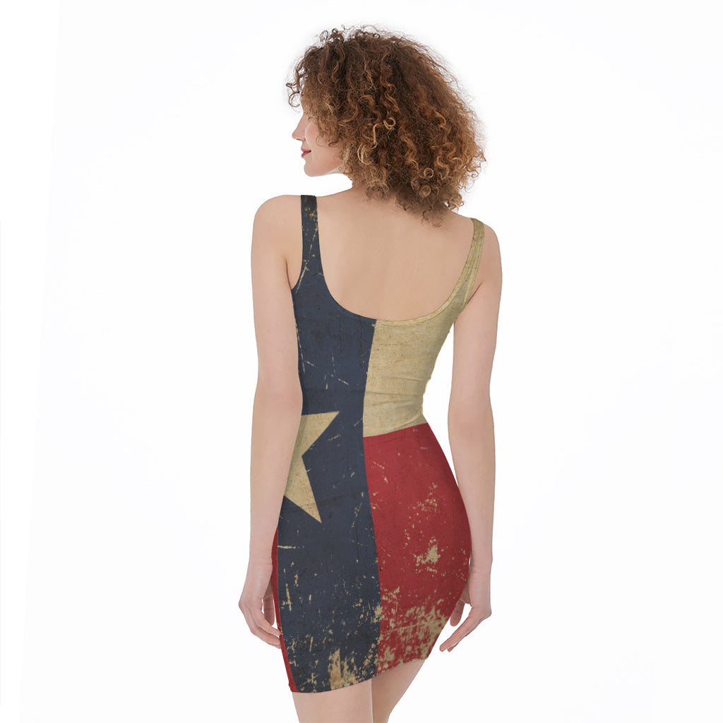 Vintage Texas Flag Print Sleeveless Bodycon Dress