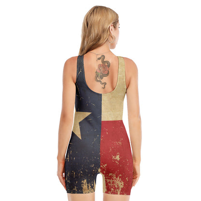 Vintage Texas Flag Print Sleeveless One Piece Swimsuit