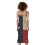 Vintage Texas Flag Print Slim Fit Midi Cami Dress