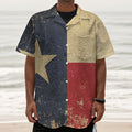 Vintage Texas Flag Print Textured Short Sleeve Shirt