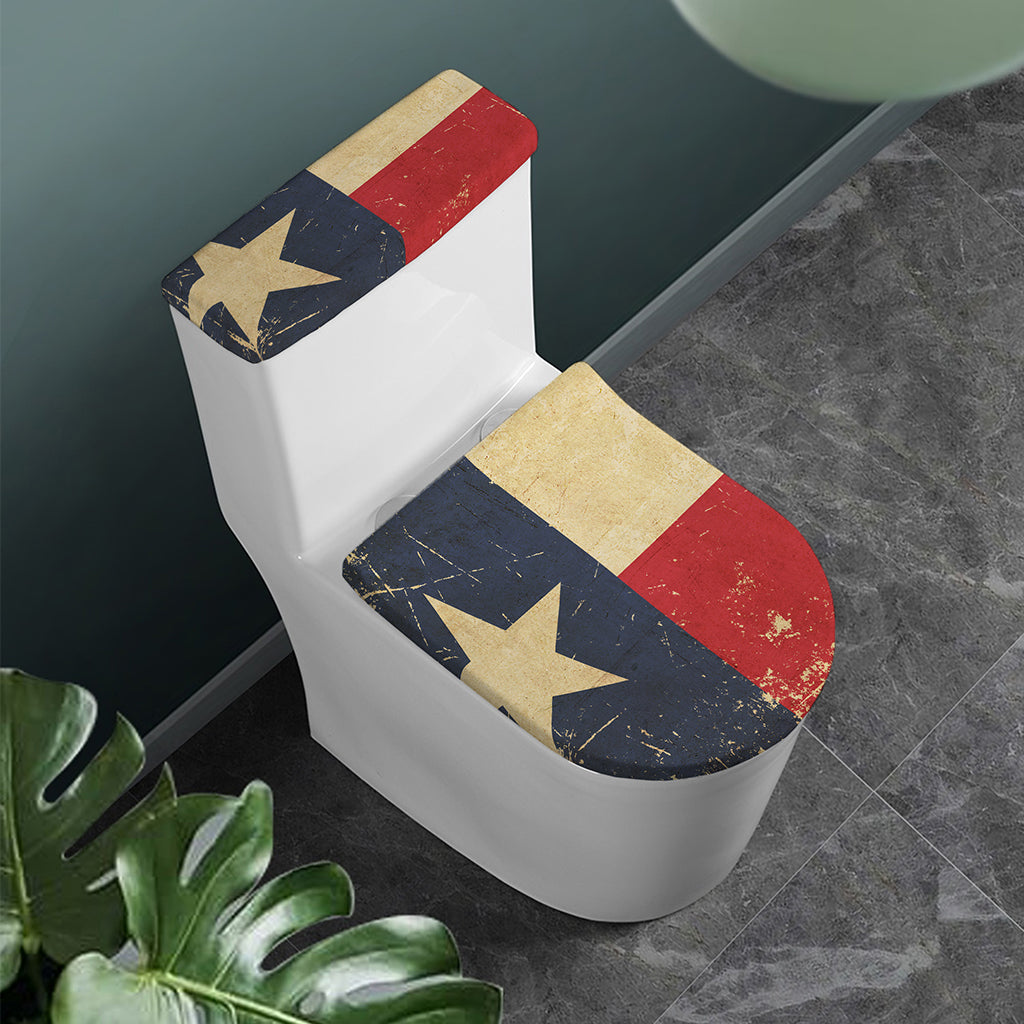 Vintage Texas Flag Print Toilet Lid And Tank Cover Set