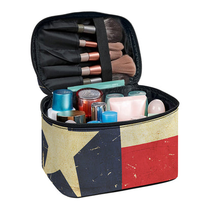 Vintage Texas Flag Print Travel Makeup Bag