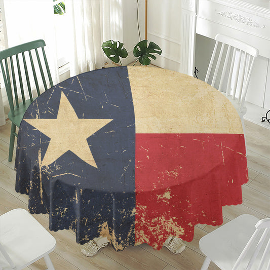 Vintage Texas Flag Print Waterproof Round Tablecloth