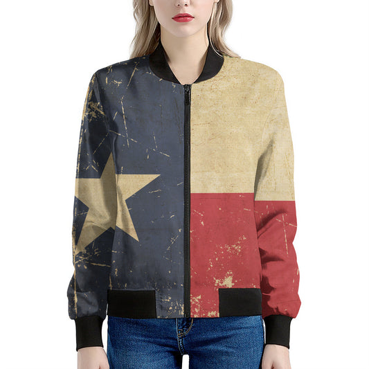 Vintage Texas Flag Print Women's Bomber Jacket