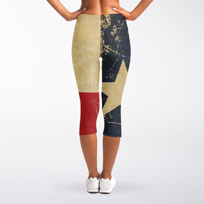 Vintage Texas Flag Print Women's Capri Leggings