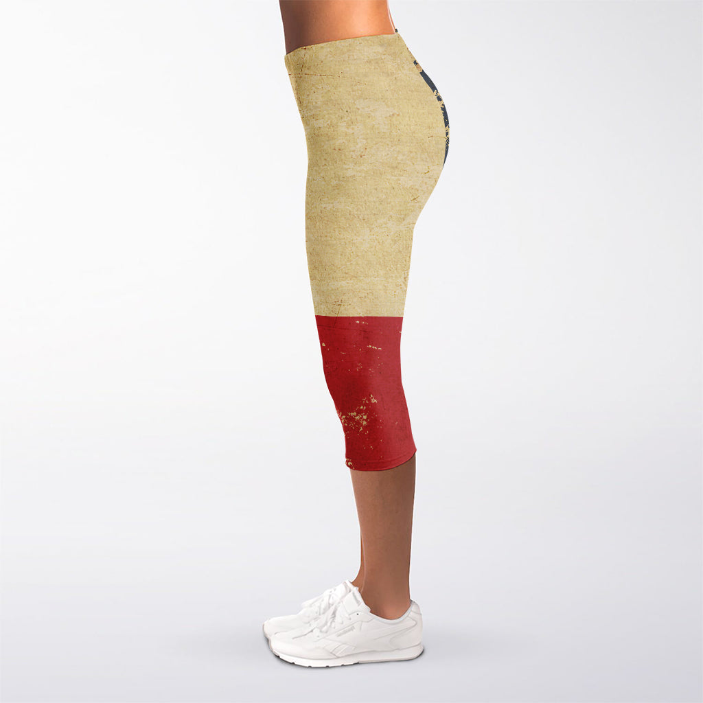 Vintage Texas Flag Print Women's Capri Leggings