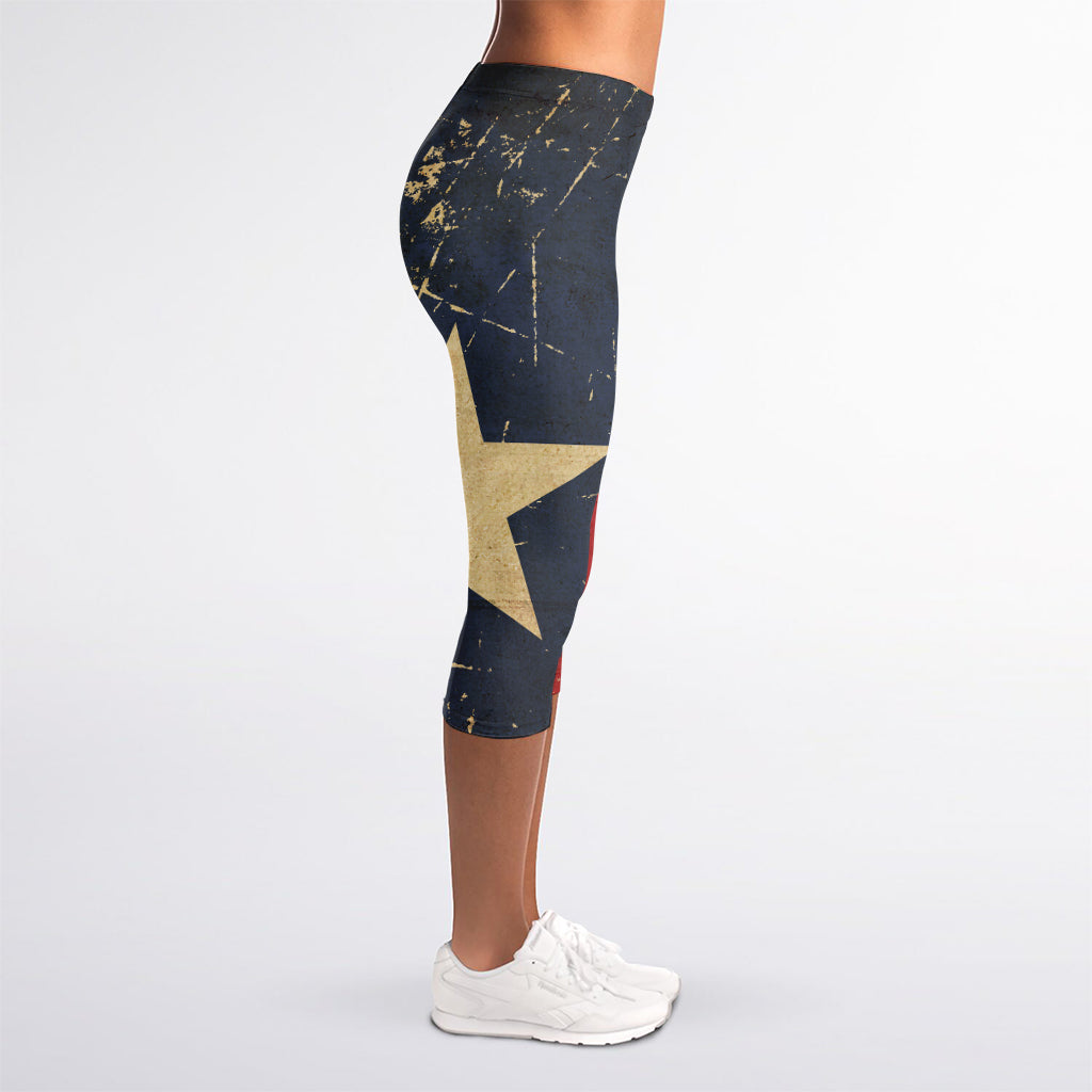 Vintage Texas Flag Print Women's Capri Leggings