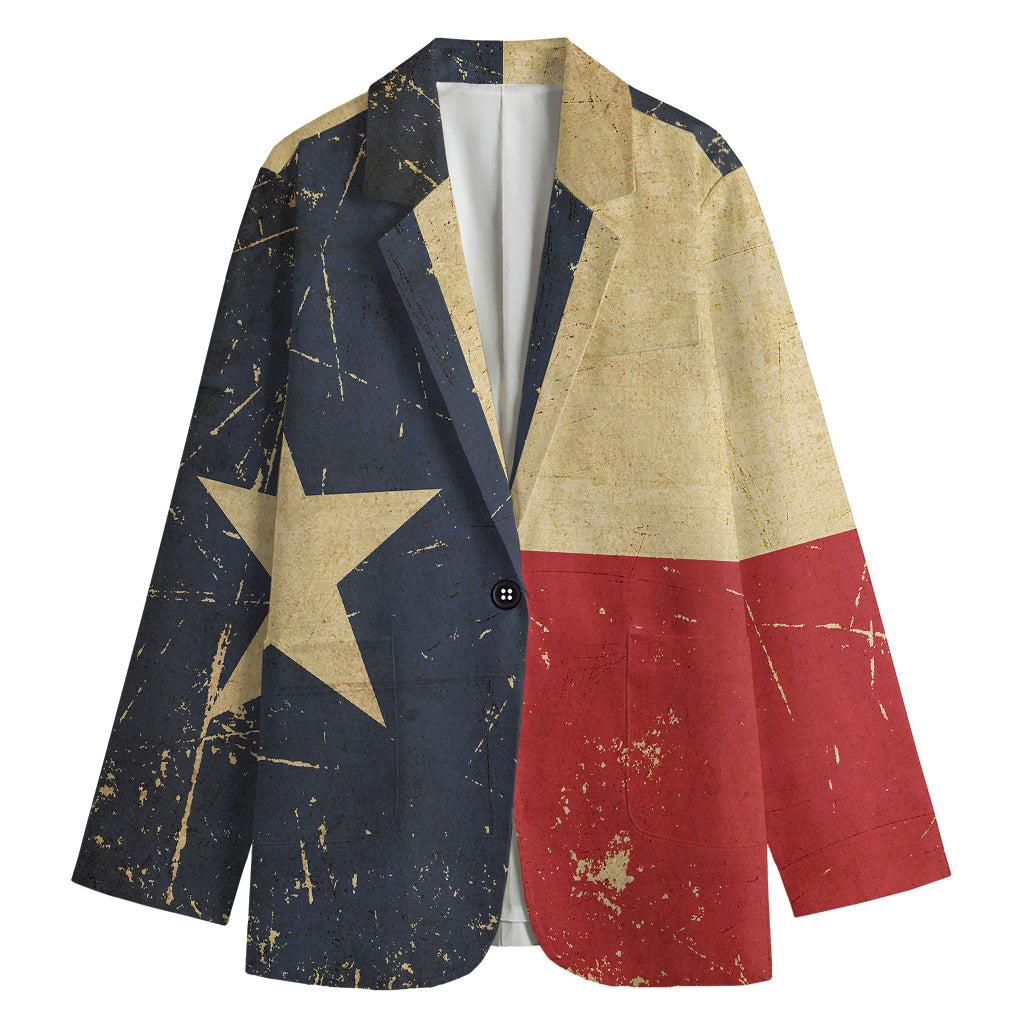 Vintage Texas Flag Print Women's Cotton Blazer