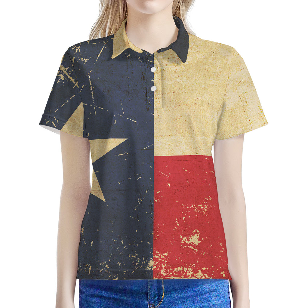 Vintage Texas Flag Print Women's Polo Shirt