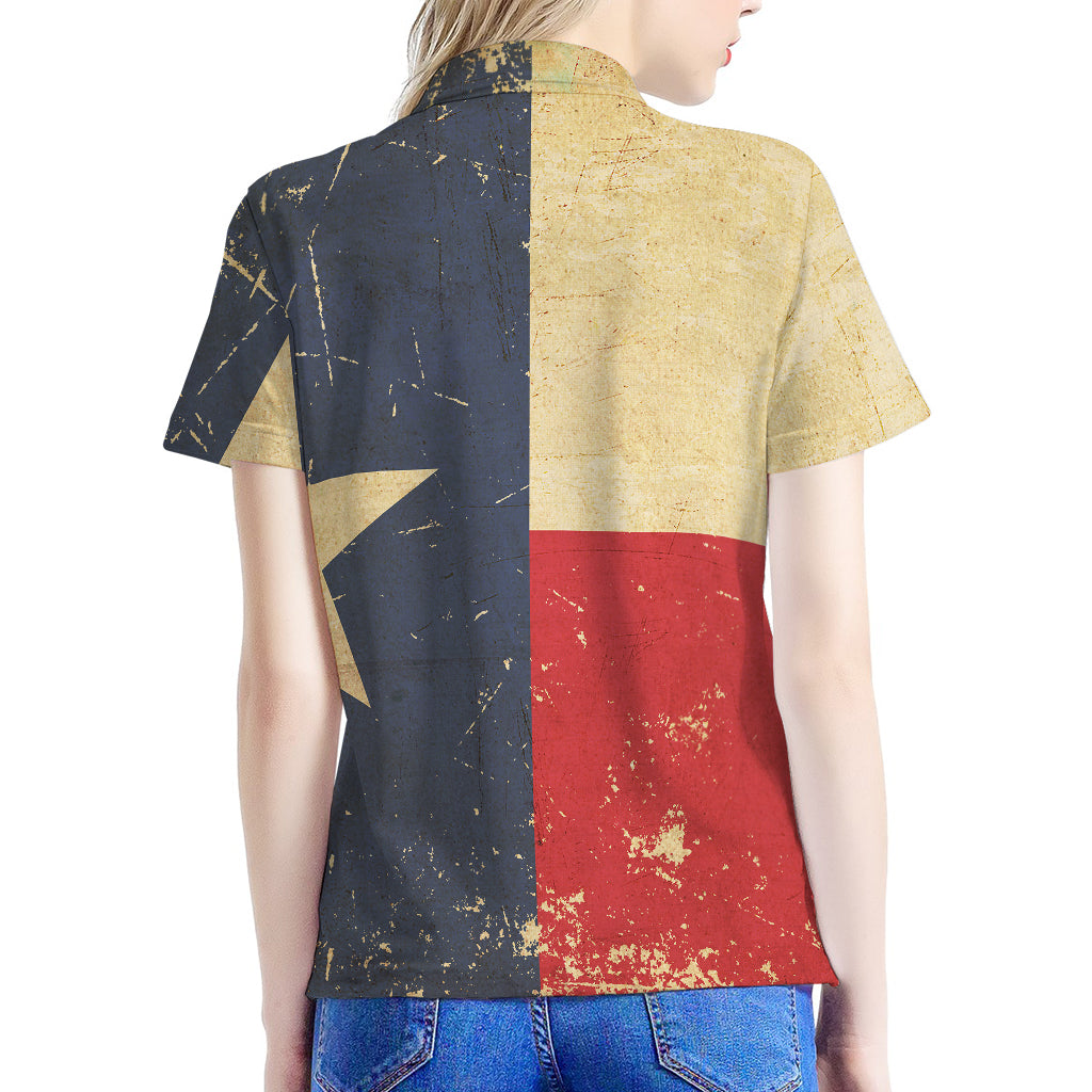 Vintage Texas Flag Print Women's Polo Shirt