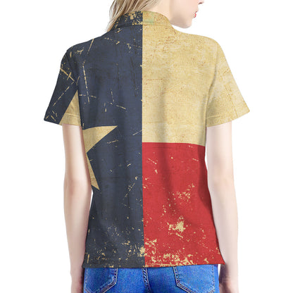 Vintage Texas Flag Print Women's Polo Shirt