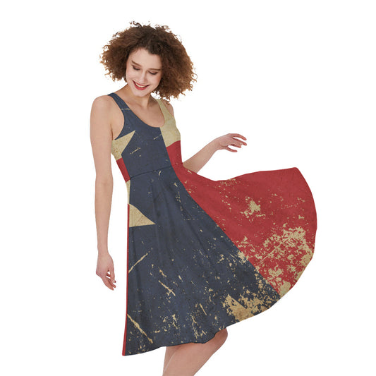 Vintage Texas Flag Print Women's Sleeveless Dress