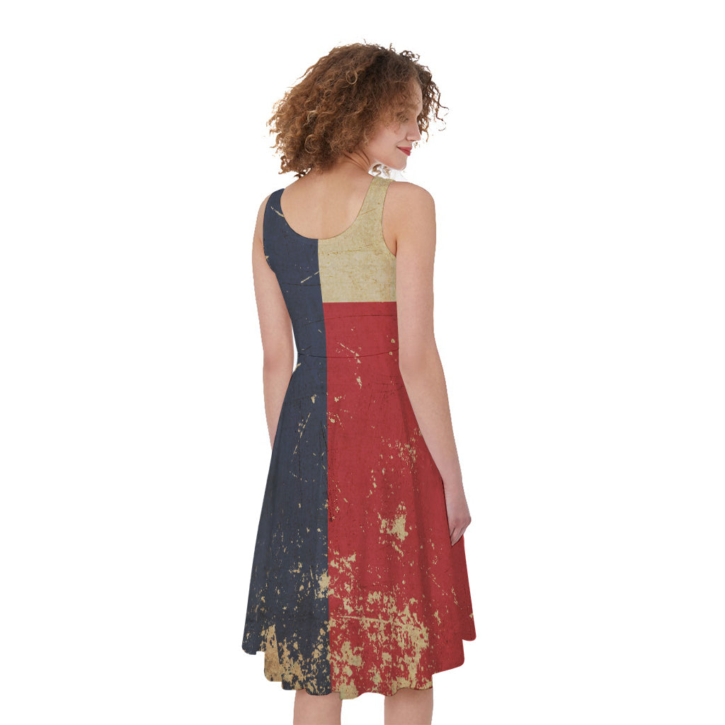 Vintage Texas Flag Print Women's Sleeveless Dress