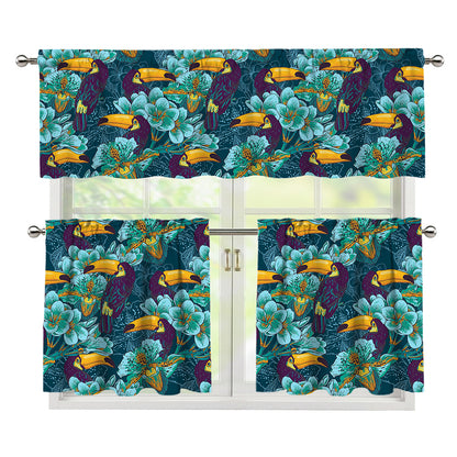 Vintage Toucan Pattern Print 3 Piece Kitchen Curtains