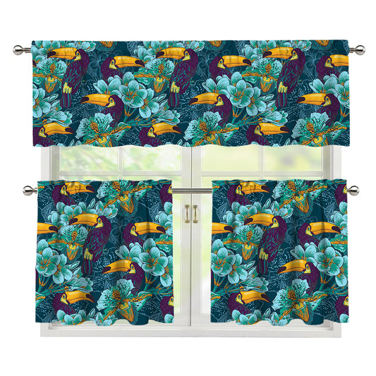 Vintage Toucan Pattern Print 3 Piece Kitchen Curtains