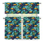 Vintage Toucan Pattern Print 3 Piece Kitchen Curtains