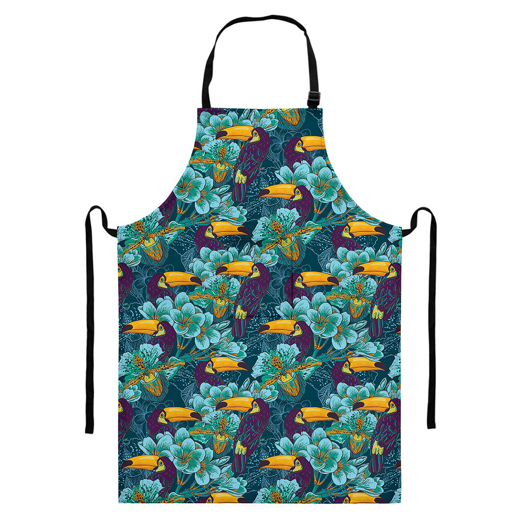 Vintage Toucan Pattern Print Bib Apron With Pocket