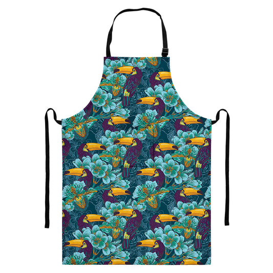 Vintage Toucan Pattern Print Bib Apron With Pocket