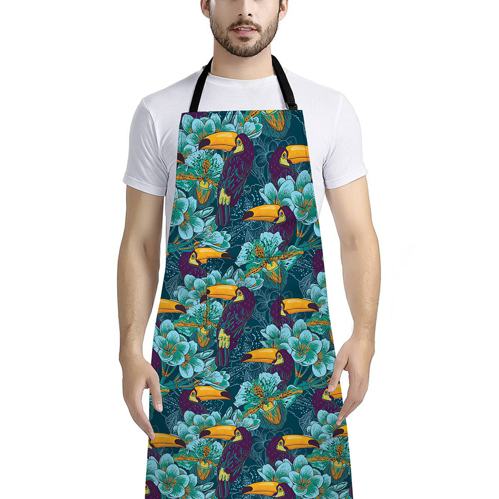 Vintage Toucan Pattern Print Bib Apron With Pocket