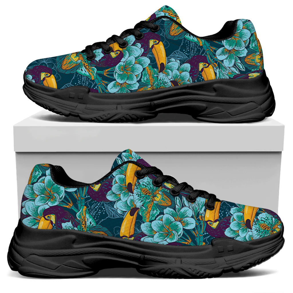 Vintage Toucan Pattern Print Black Chunky Shoes