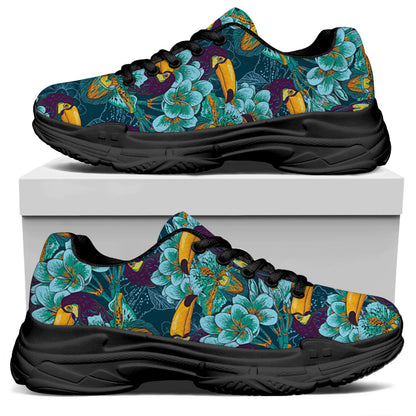 Vintage Toucan Pattern Print Black Chunky Shoes