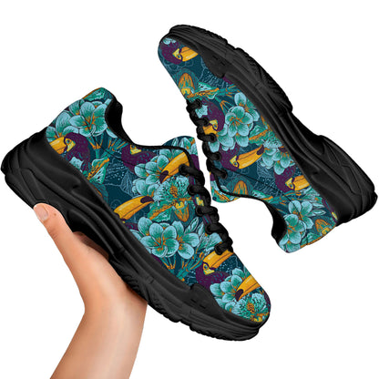 Vintage Toucan Pattern Print Black Chunky Shoes