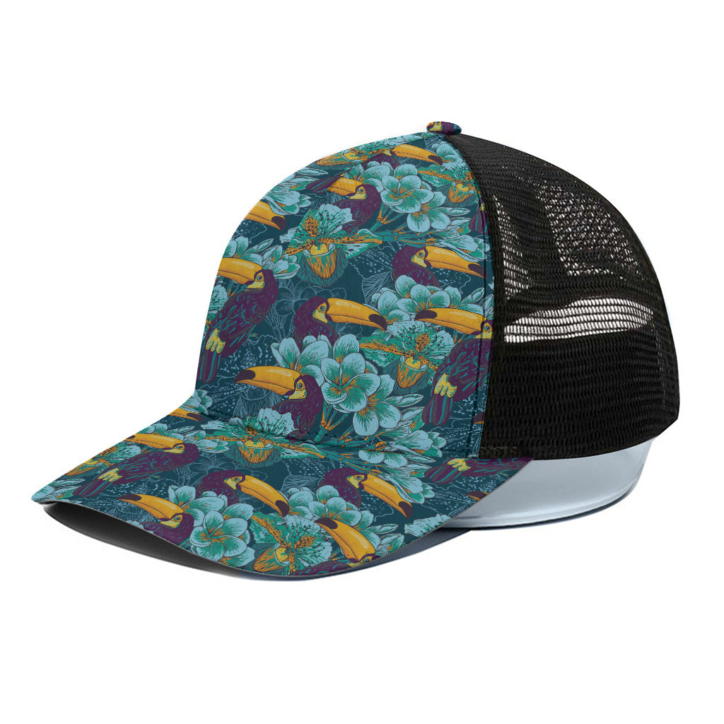 Vintage Toucan Pattern Print Black Mesh Trucker Cap