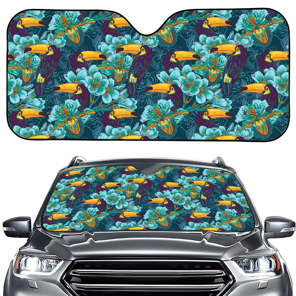 Vintage Toucan Pattern Print Car Windshield Sun Shade