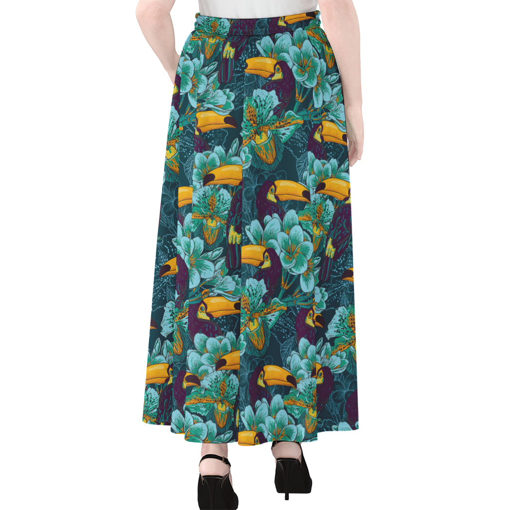 Vintage Toucan Pattern Print Chiffon Maxi Skirt