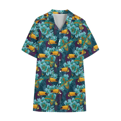 Vintage Toucan Pattern Print Cotton Hawaiian Shirt