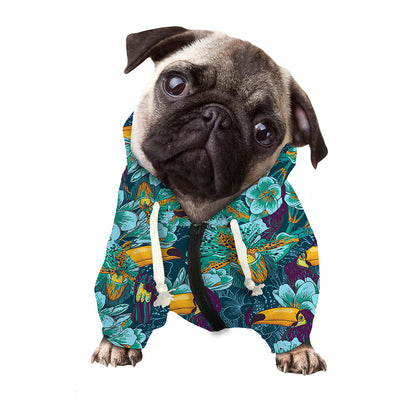 Vintage Toucan Pattern Print Dog Zip Up Hoodie