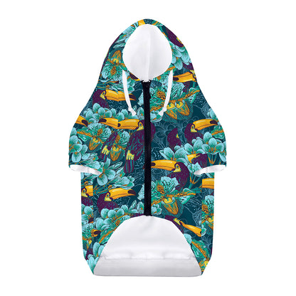 Vintage Toucan Pattern Print Dog Zip Up Hoodie