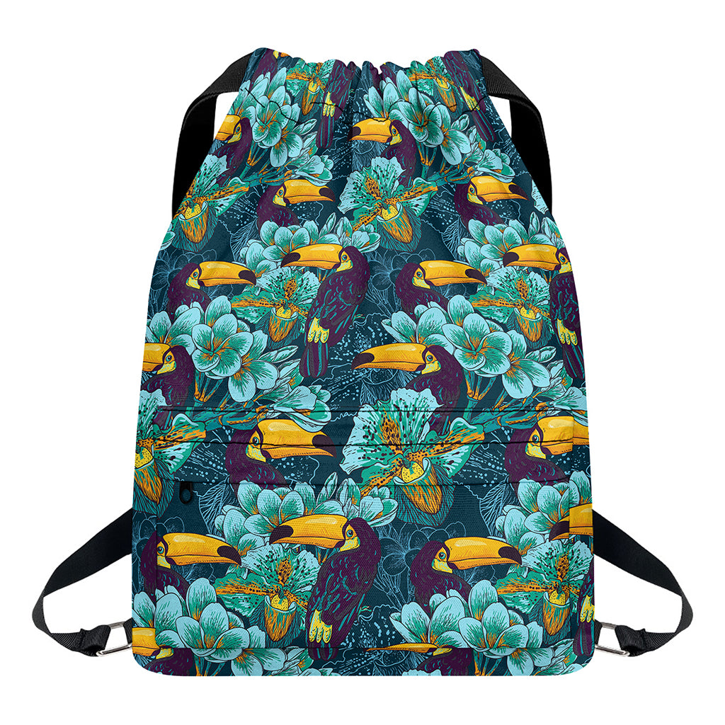 Vintage Toucan Pattern Print Drawstring Backpack