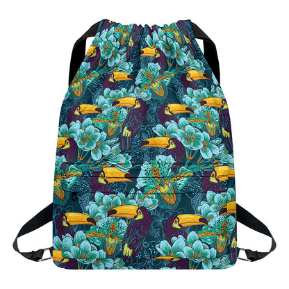 Vintage Toucan Pattern Print Drawstring Backpack
