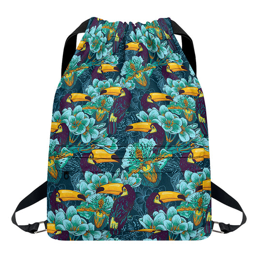 Vintage Toucan Pattern Print Drawstring Backpack