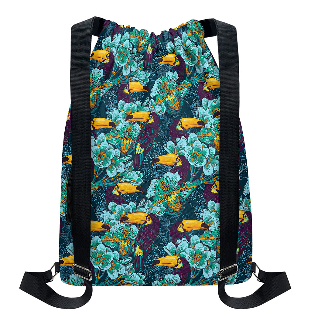 Vintage Toucan Pattern Print Drawstring Backpack