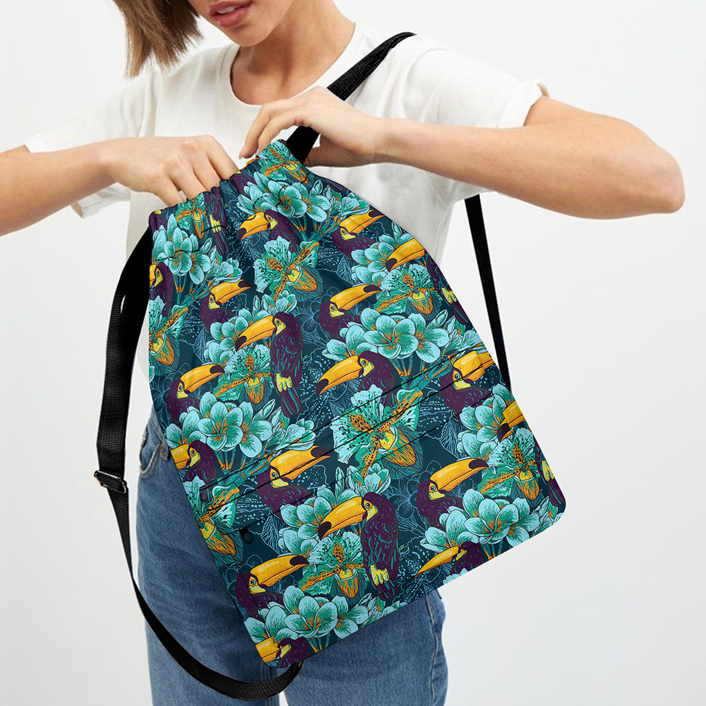 Vintage Toucan Pattern Print Drawstring Backpack