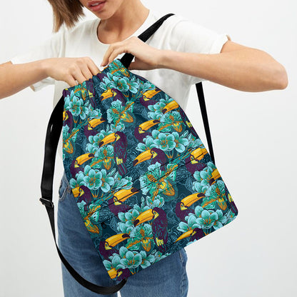 Vintage Toucan Pattern Print Drawstring Backpack